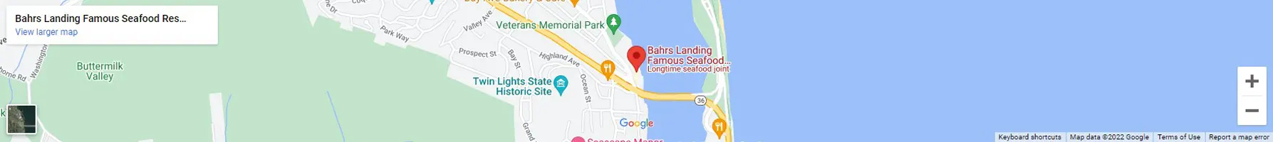 A map of bahrs landing and the location of the seafood restaurant.