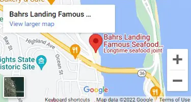 A map of bahrs landing and the location of seafood restaurants.