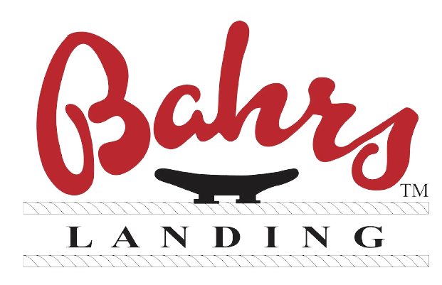 A black and red logo for bahr 's landing.