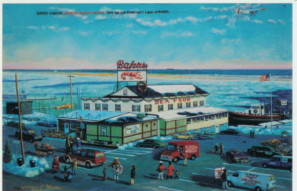 A painting of the front of a restaurant