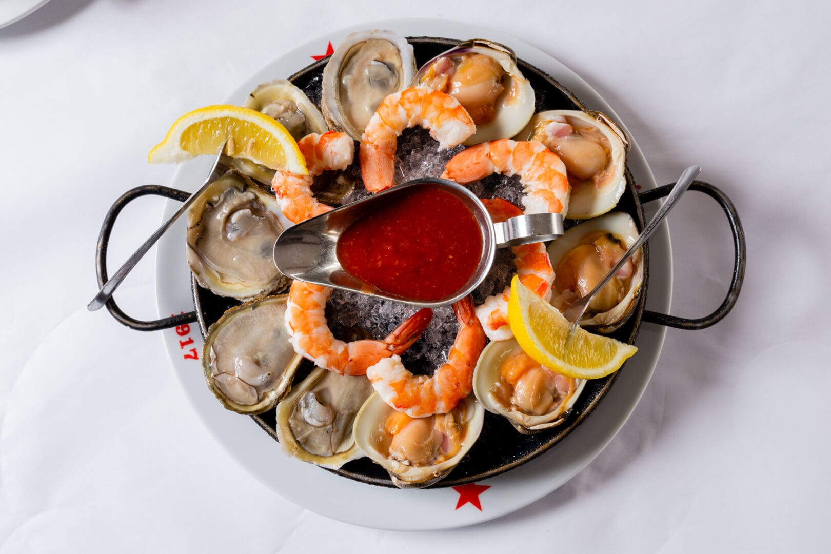A Platter With Shrimp and Oysters
